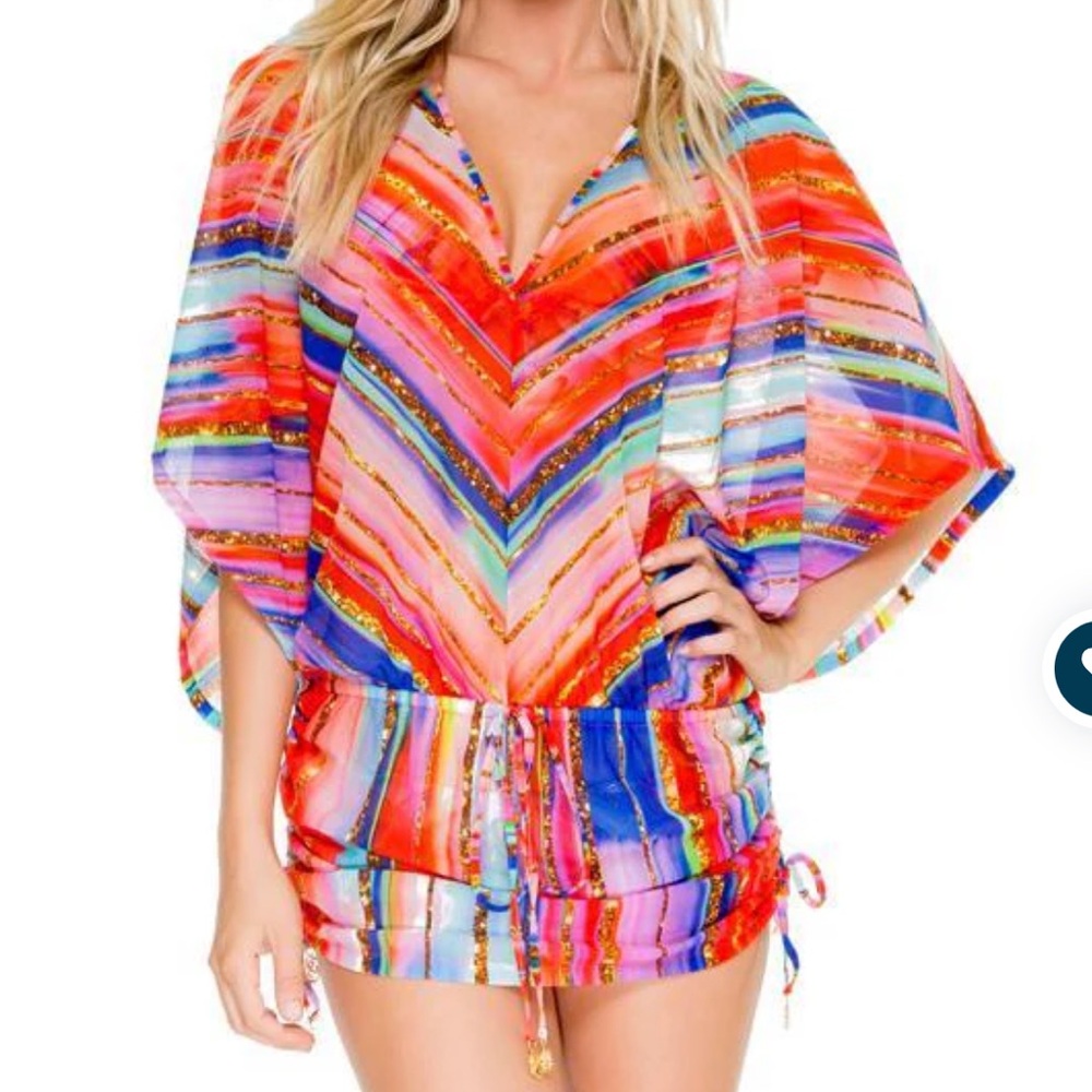 Luli Fama BELLAMAK Cabana V Neck Dress Swimsuit Cover Up Size Small